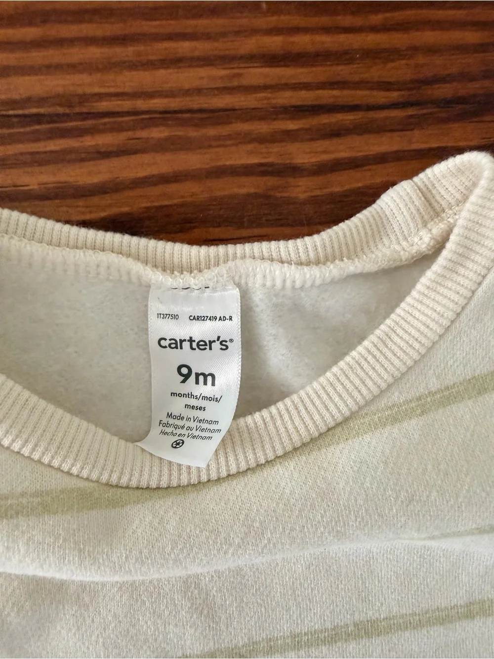 Carter's Cream and Light Green Striped Long Sleeve Tee